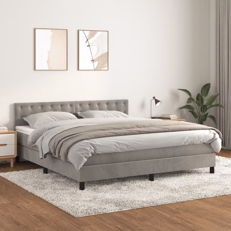 Letto Ibrido vidaXL con Giroletto a Molle e Materasso in Velluto Grigio Chiaro L: 160 cm, P: 200 cm