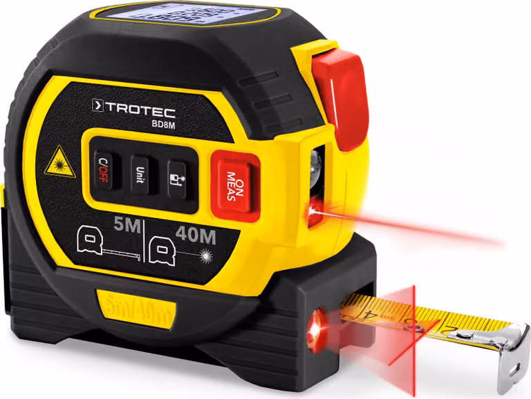 Distanziometro laser TROTEC BD8M | da 0,05 m a 40 m Misurazione laser della distanza Misurazione precisa di distanze, aree e volumi in pochi secondi