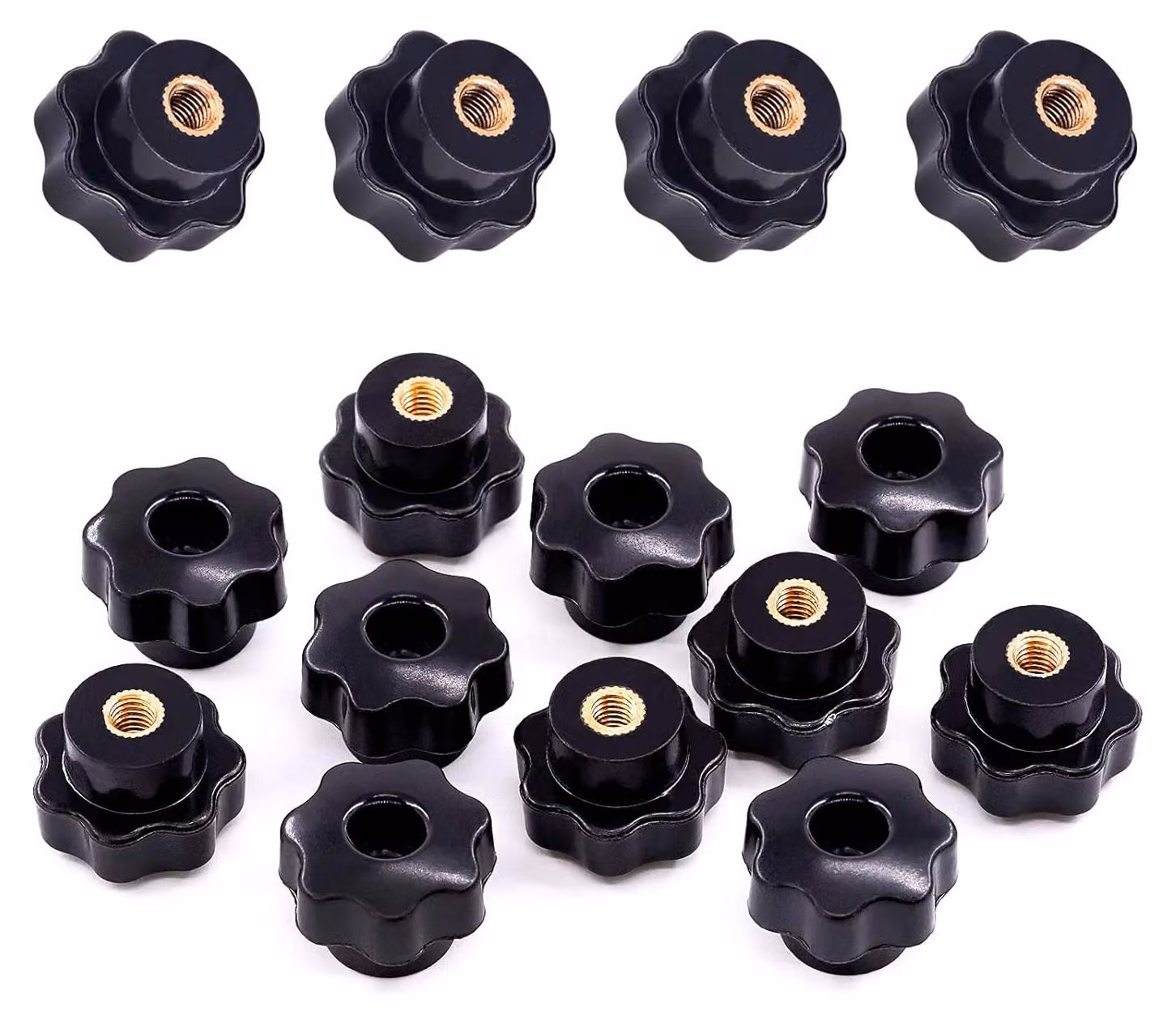 Set di 15 bottoni a stella, filettatura M6, in plastica, per applicazioni meccaniche