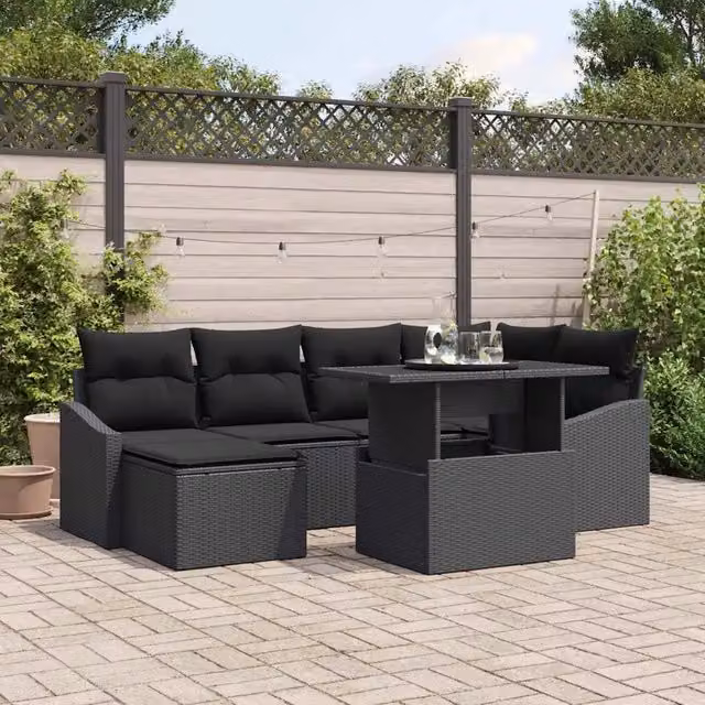 Set Divano da Giardino 7 pz Nero polyrattan 3349039