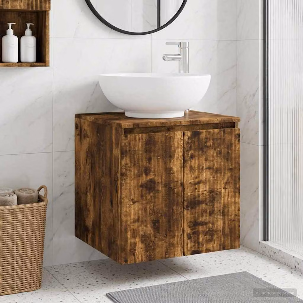 Mobile Lavabo da Parete vidaXL in Rovere Fumo, Design Moderno, L 49,5 cm x P 44,5 cm x H 65 cm