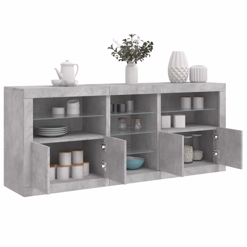 vidaXL Credenza Moderna con Luci LED Grigio, L 162 x P 37 x H 67 cm