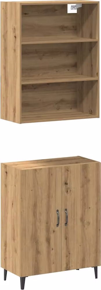 Credenza con Pensile Rovere Artigianale in Legno Multistrato