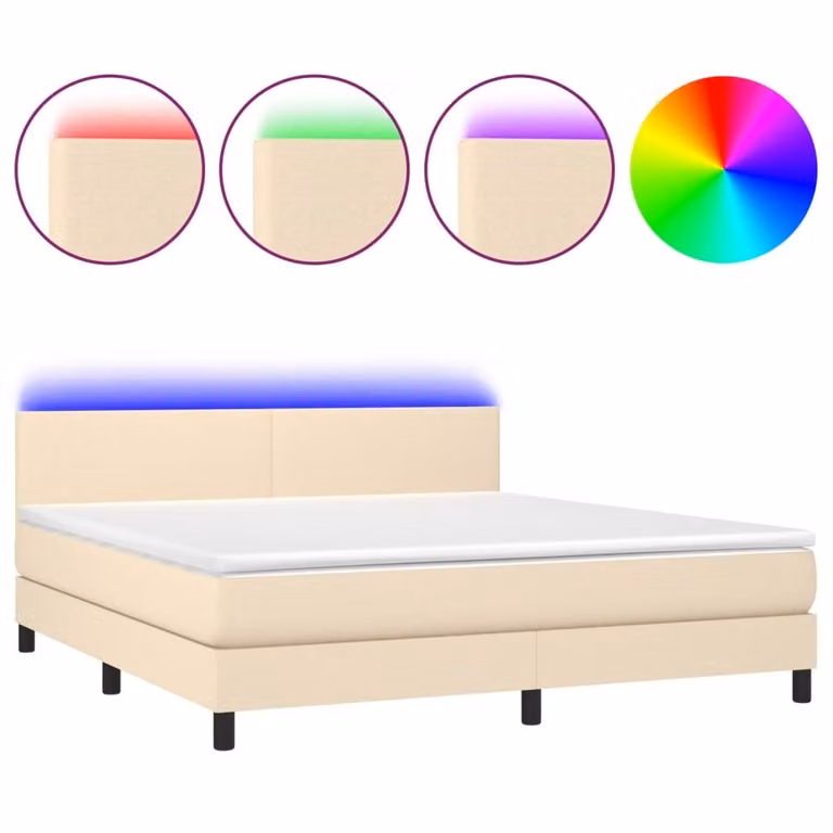 Letto a Molle con Materasso e LED Crema 160x200 cm in Tessuto