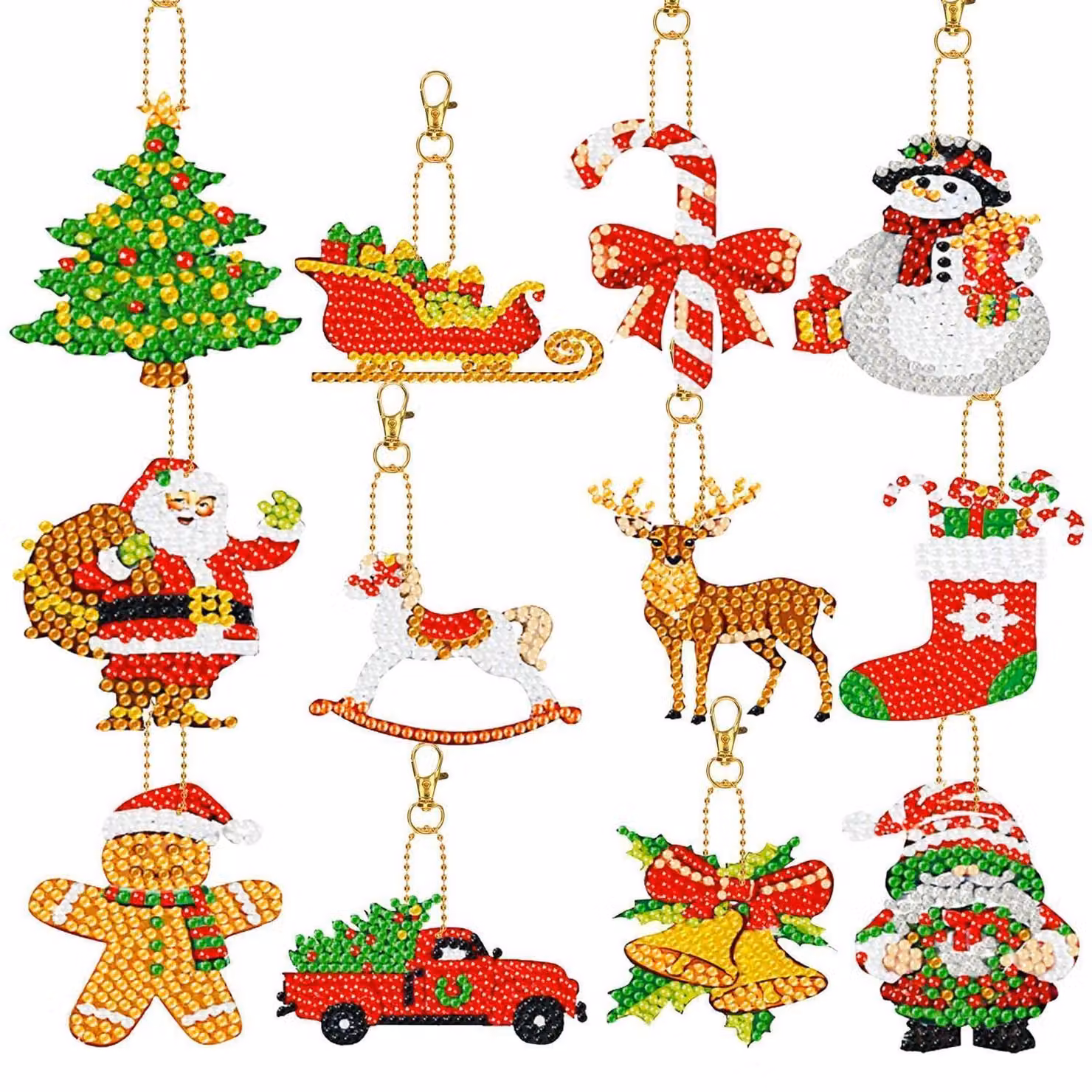 Set di 12 portachiavi natalizi per diamond painting, ideali per bambini, con motivo a doppio lato, da realizzare con la tecnica del diamond painting. Perfetti come decorazioni per l'albero di Natale, per l'avvento o come piccoli regali