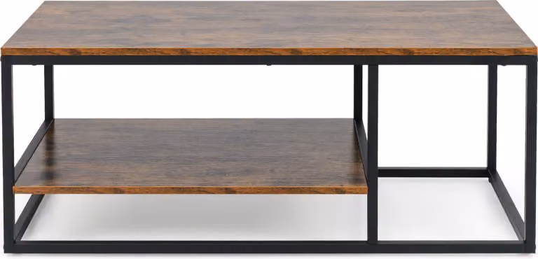 Tavolino industriale a 2 livelli COSTWAY, tavolino rettangolare da 105 cm con ripiano e struttura in metallo, tavolino in legno rustico marrone