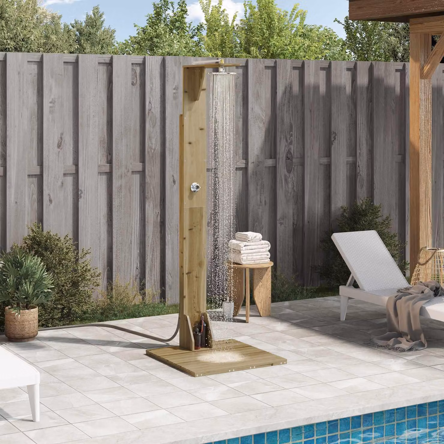 Maison Exclusive - Doccia da giardino, altezza 214,5 cm. Realizzata in legno di pino impregnato e acciaio inossidabile