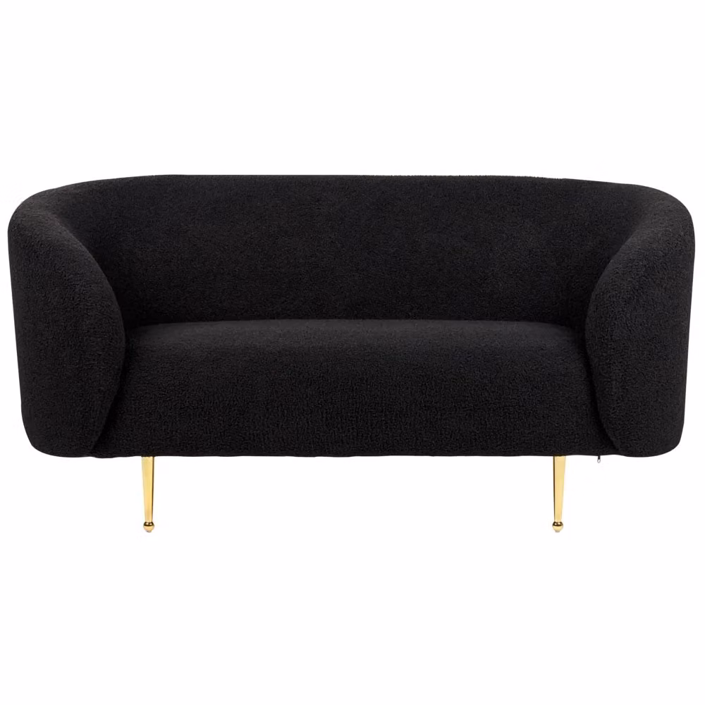 Divano 2 posti Beliani in tessuto bouclé nero con gambe in metallo dorato stile glamour per soggiorno L: 155 cm, P: 79 cm, H: 70 cm – 2