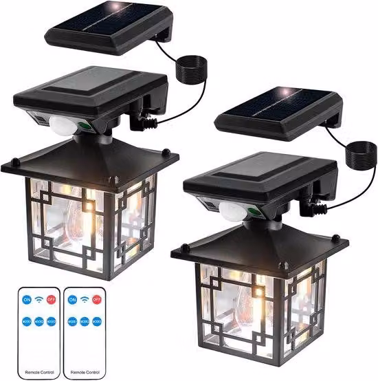 Confezione da 2 lampade solari da esterno, stile retrò, con sensore di movimento, lampada da giardino impermeabile, potente lampada da parete esterna (rimovibile)