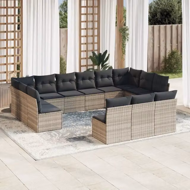 Set di Divani da Giardino VIDAXL a Forma a U in Polyrattan con Cuscini Grigio Chiaro, 13 Pezzi