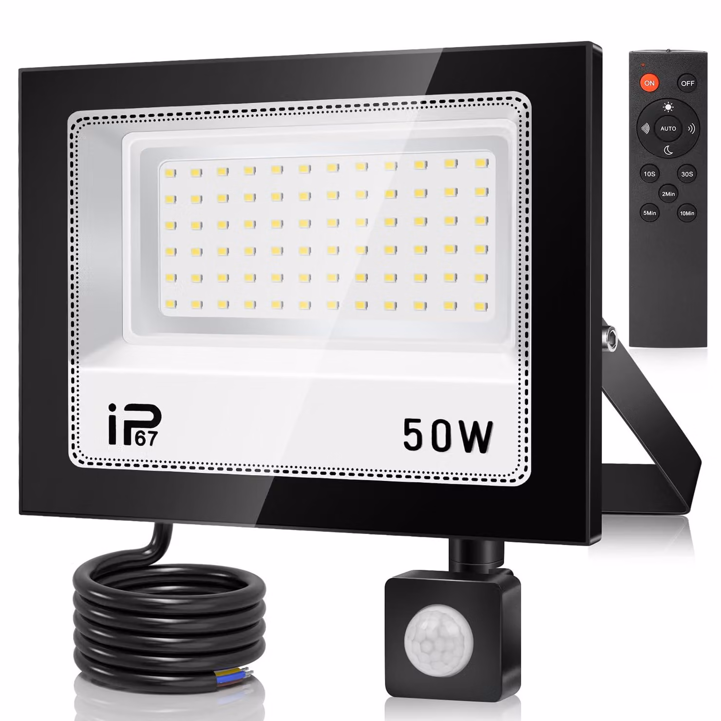 Faretto a LED da 50W con sensore di movimento, 5000 lumen, grado di protezione IP67, colore nero