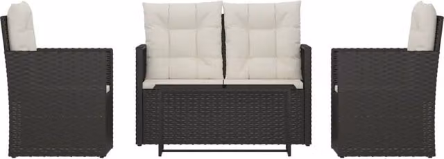 Set Salotto da Esterno 4 pz | Set di Mobili da Esterno con Cuscini in Polyrattan Nero