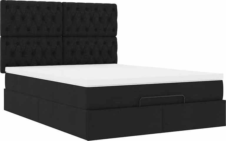 Struttura Letto Pouf con Materasso Nero 140x200 cm in Tessuto