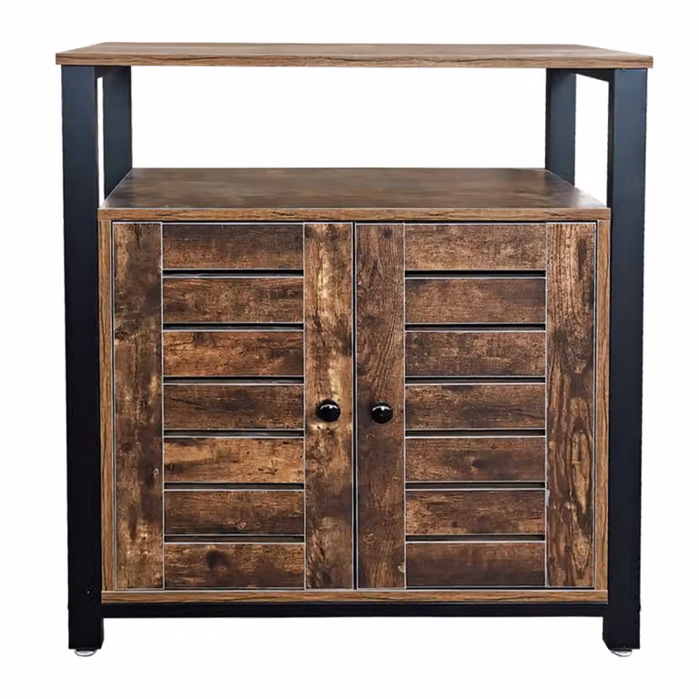 Credenza a muro in stile industriale vintage, design grintoso - libreria e mobile contenitore in metallo e legno