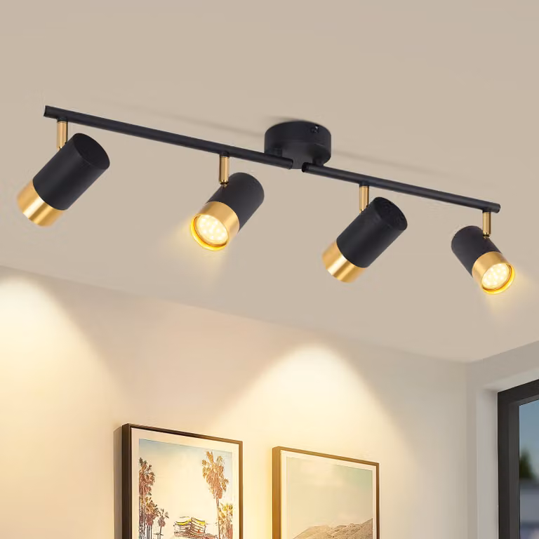 ZMH faretto da soffitto a 4 fiamme lampada da cucina GU10 faretto da soffitto nero oro faretto da parete corridoio 350° ruotabile lampada da corridoio vintage retro (senza lampadina)