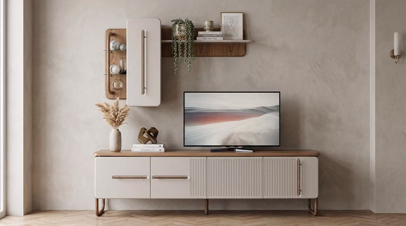 TV Lowboard Haengendes Regal Wohnzimmer Stil modern braun komfortabel
