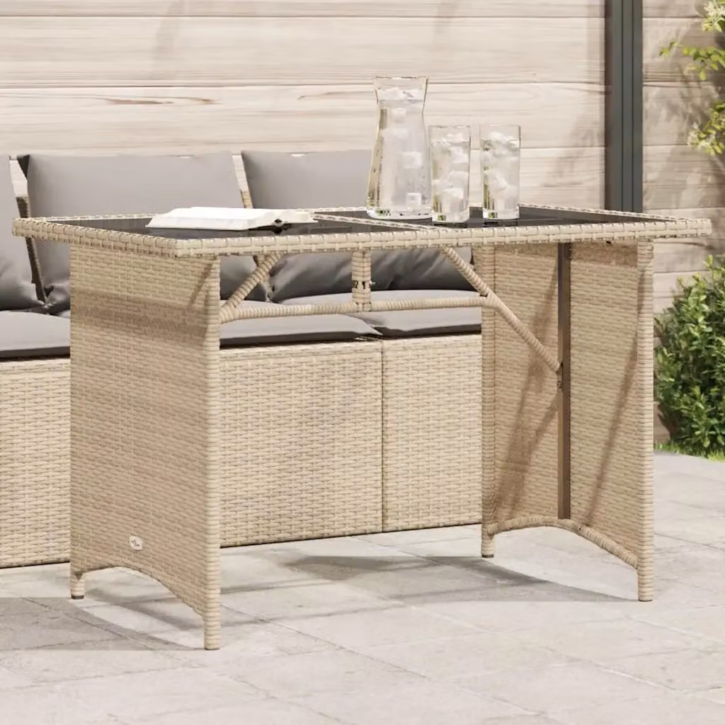 Tavolo da giardino rettangolare in polyrattan beige con piano in vetro L: 110 cm, P: 68 cm, H: 70 cm – 2
