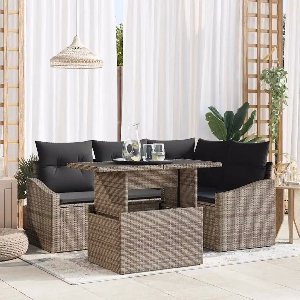 Set Divano da Giardino vidaXL a Forma di L Grigio con Cuscini e Tavolino in Acciaio Verniciato a Polvere – 1