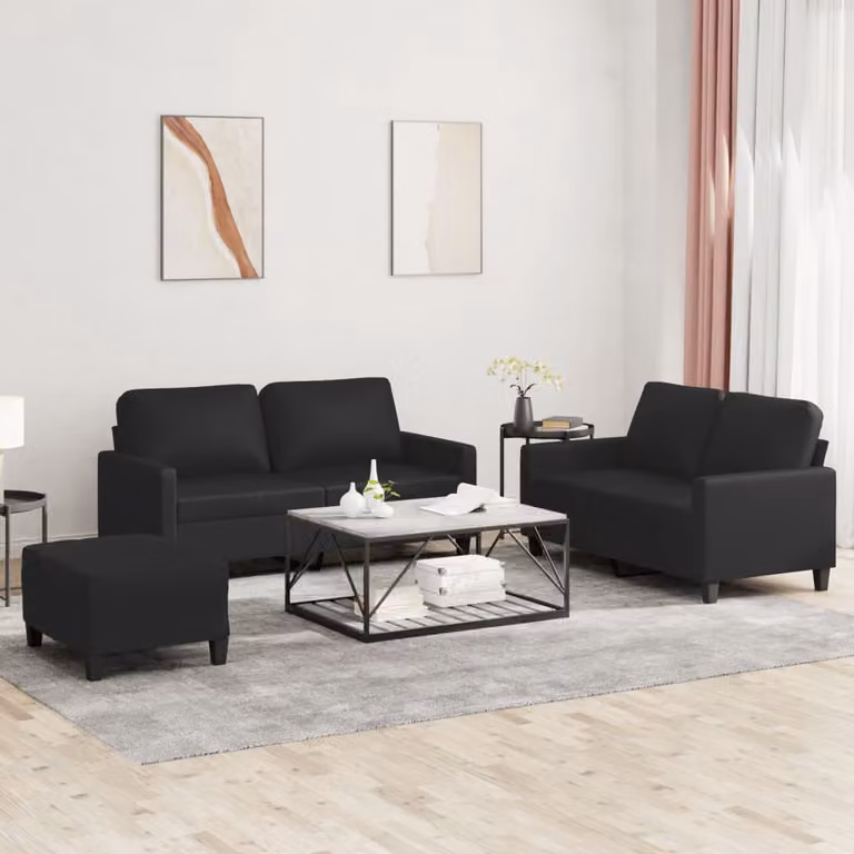vidaXL Set di Divani 3 Pezzi Moderno in Similpelle Nera con Cuscini