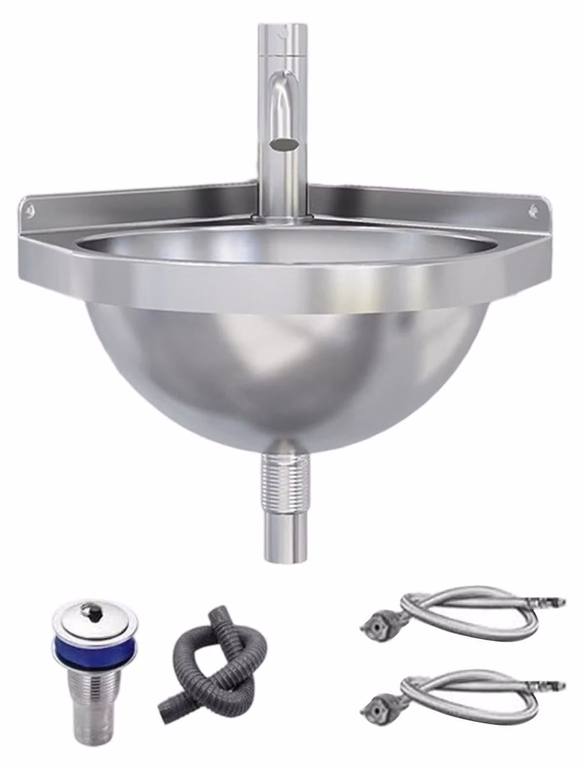 Lavabo angolare in acciaio inossidabile con rubinetto