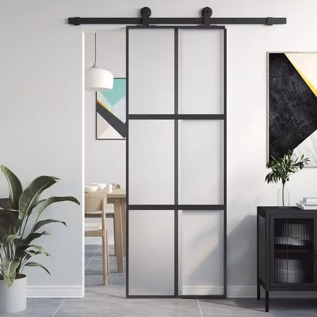 Porta Scorrevole vidaXL in Vetro Temperato e Alluminio, Colore Nero, L: 76 cm, H: 205 cm