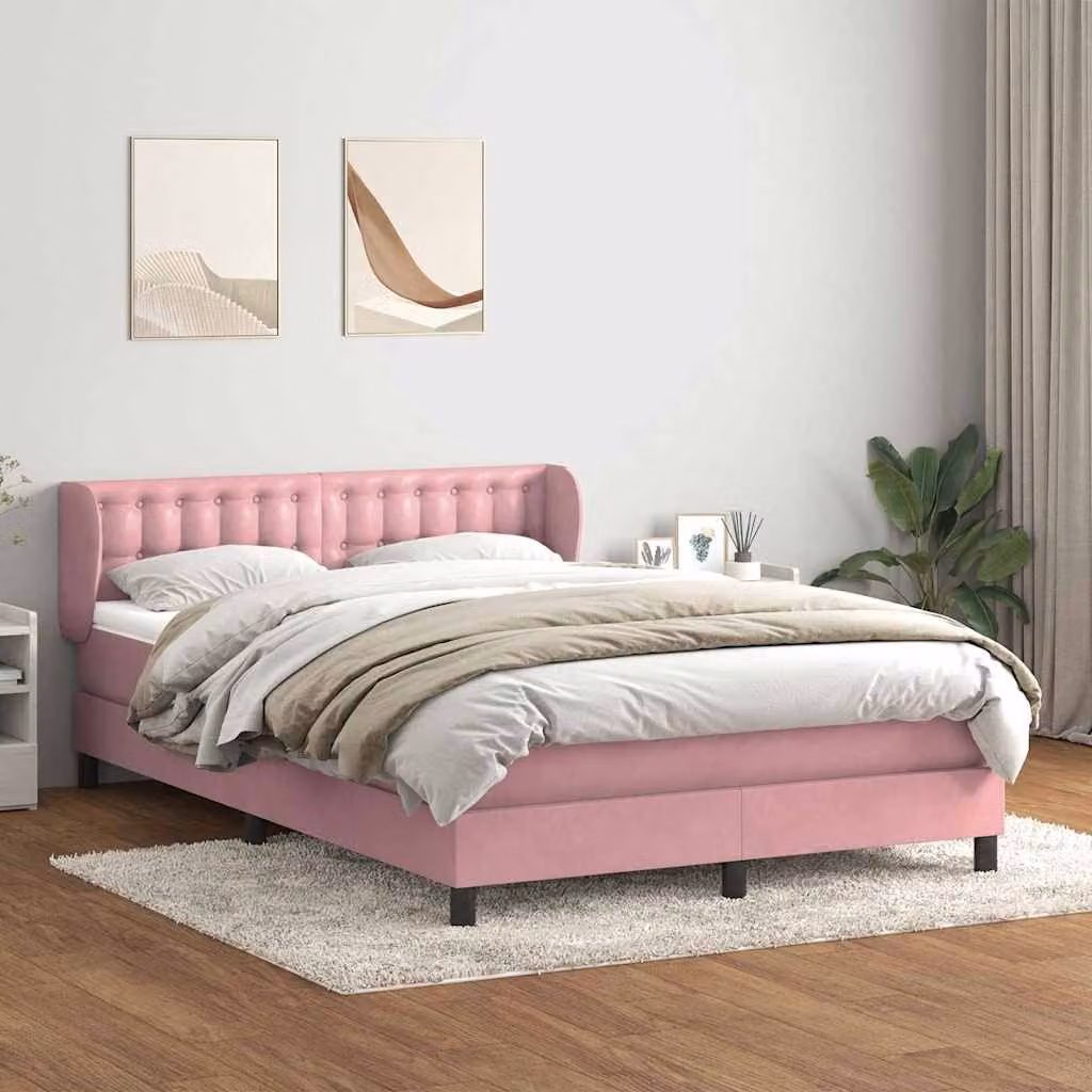 vidaXL Letto con Giroletto a Molle e Materasso in Velluto Rosa, L/P/H: 163 x 213 x 88 cm