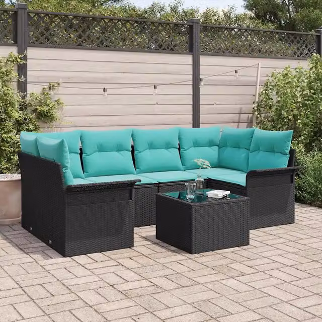 Set Divano da Giardino 7 pz Nero e Turchese polyrattan 3353935