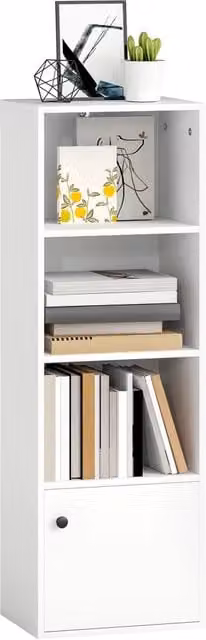 Libreria HOMCOM con 4 ripiani regolabili e ante, colore bianco opaco, L 40 cm x P 30 cm x H 120 cm