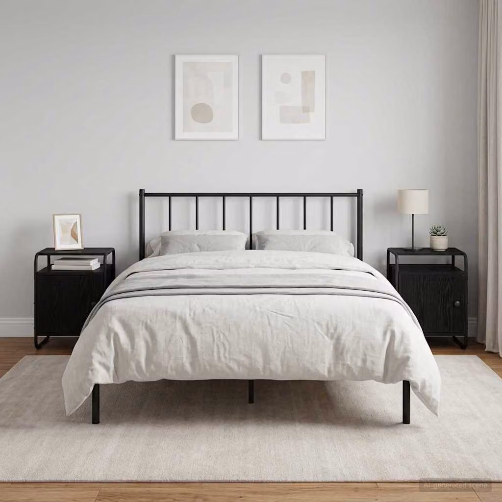 Set di 2 comodini vidaXL moderni in legno ingegnerizzato e metallo, colore rovere nero e marrone opaco
