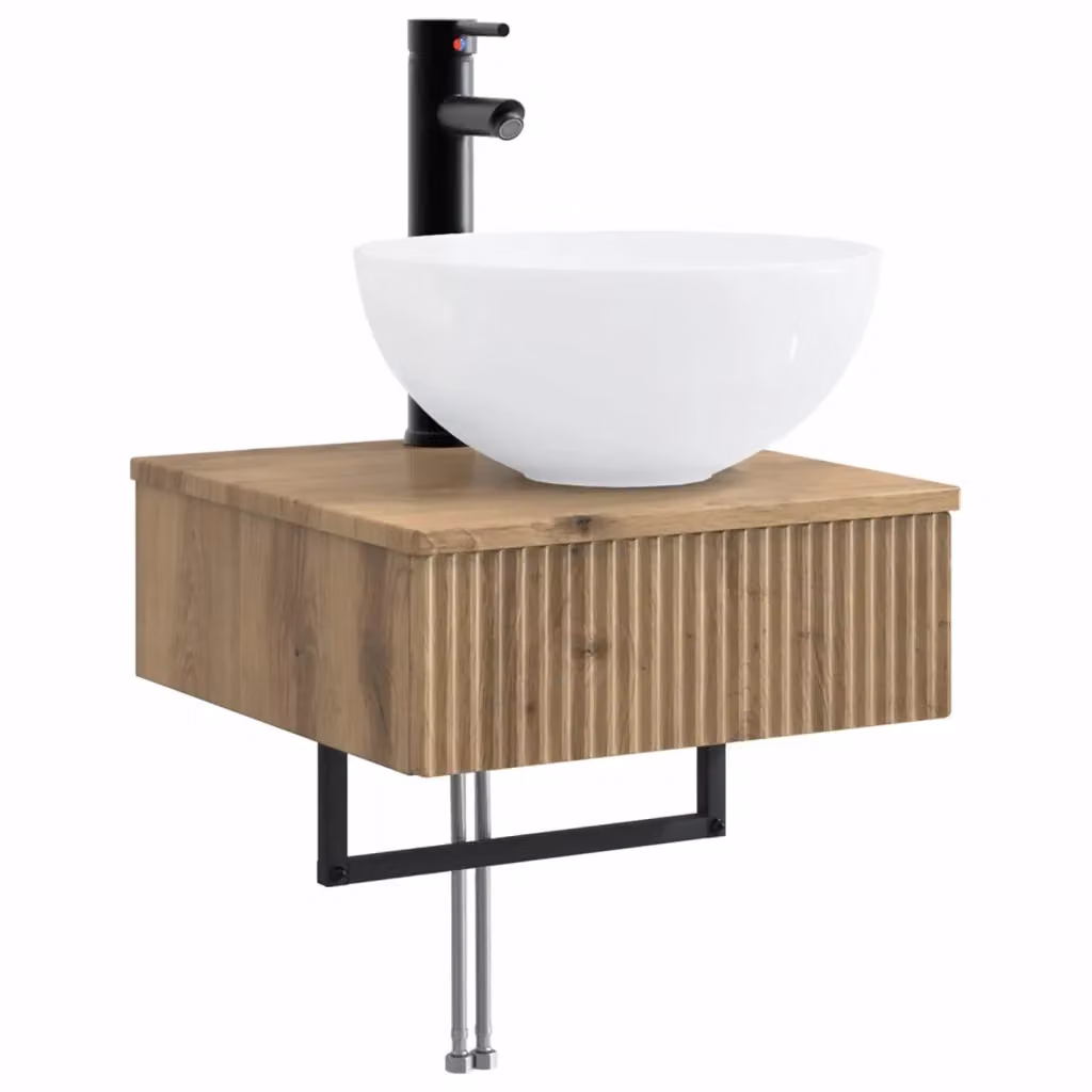 Lavabo da parete moderno vidaXL in legno e composito color rovere e bianco L/P/H: 40 x 41 x 40,5 cm – 2