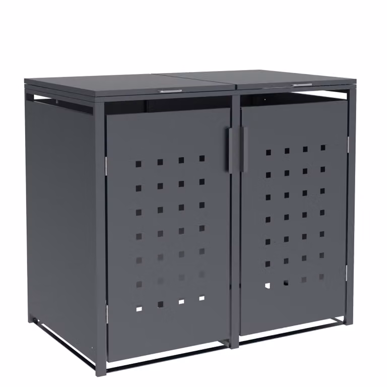 DEGAMO Box per bidoni della spazzatura TRIER 132x80x116 cm per 2 bidoni da 240 litri, acciaio antracite
