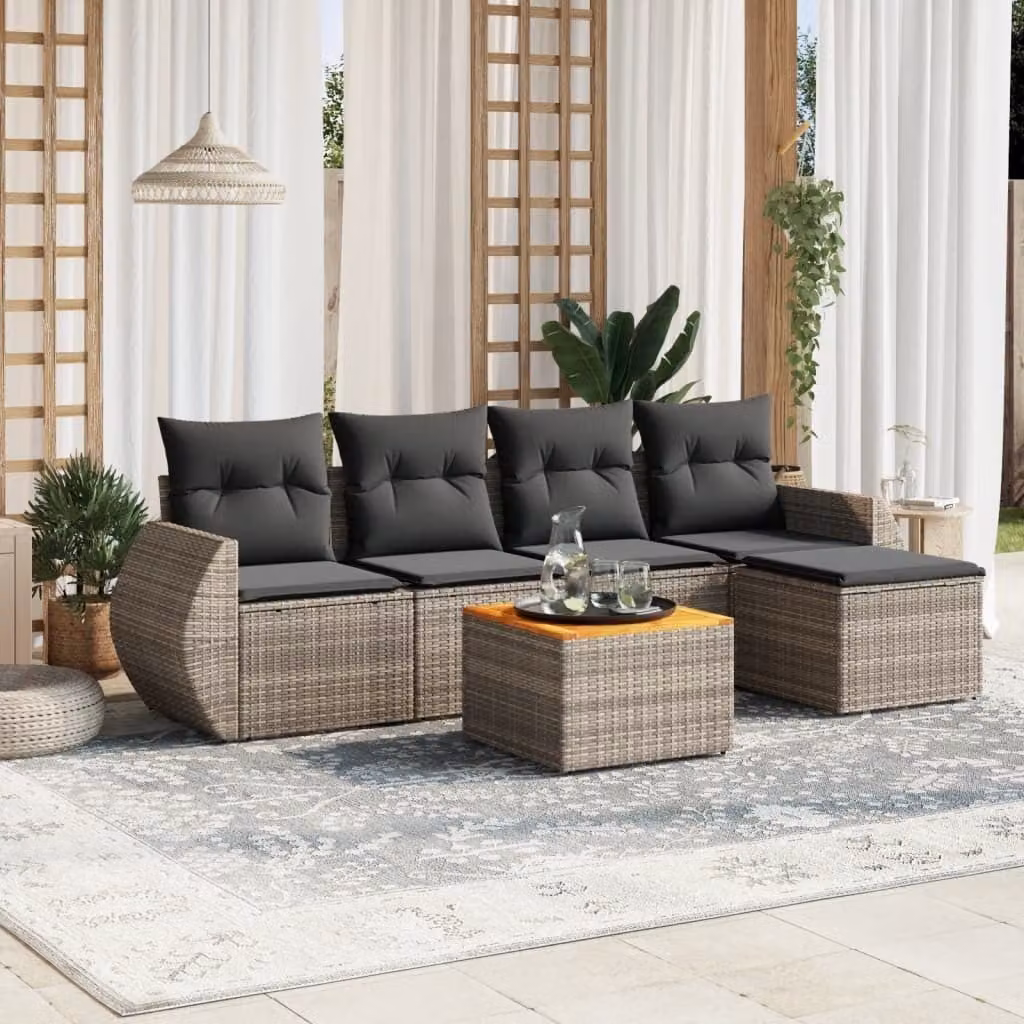 Maison Exclusive - Set Divano da Giardino 6 pz con Cuscini Grigio in Polyrattan