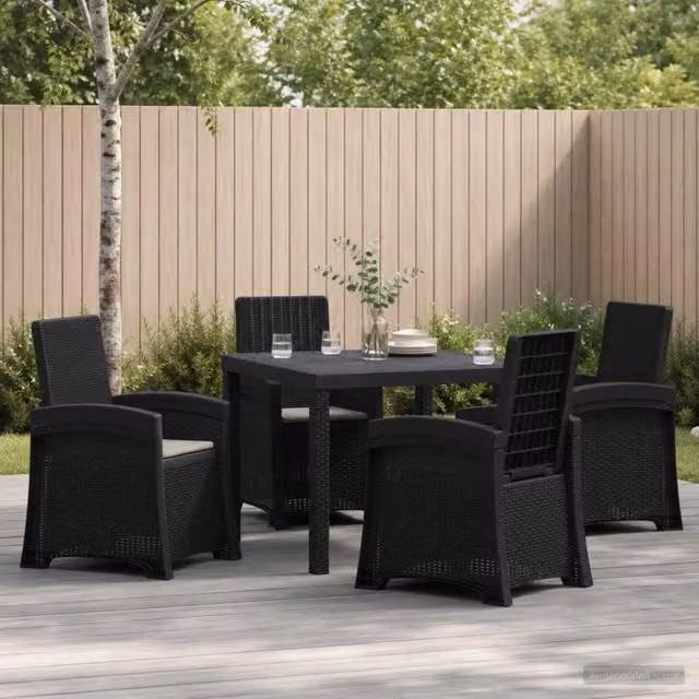 Set da pranzo da giardino moderno vidaXL in polyrattan composto da 5 pezzi nei colori antracite e grigio