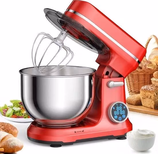 Macchina da Cucina - Mixografo con Contenitore per Mescolare - 1200W - 11 Posizioni - Con Motore, Cassetta, Spatola, Forbici per Burro e Coperchio - 5L - Rosso Bordeaux