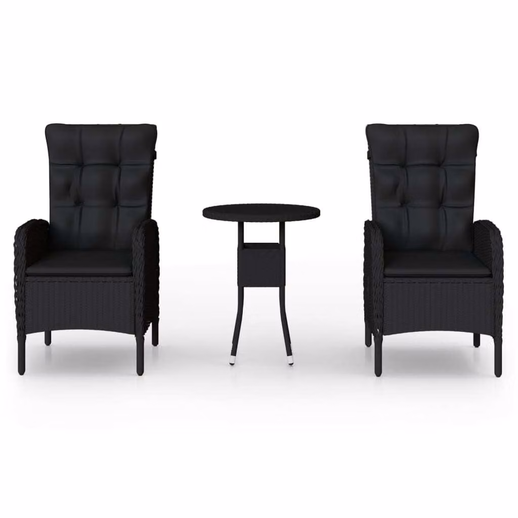 Set da Bistrot per Giardino 3 pz in Polyrattan Nero