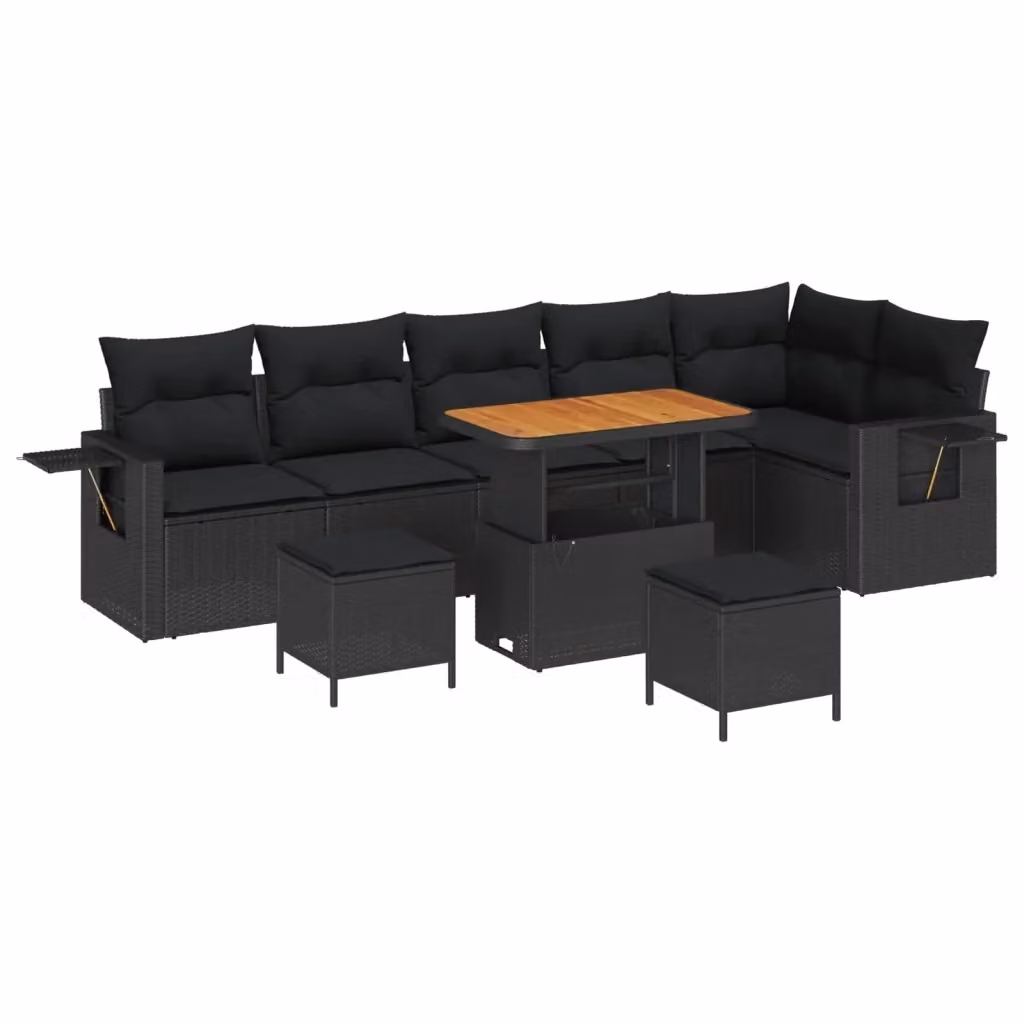 vidaXL Set Divano da Giardino a L in Polyrattan Nero con Cuscini e Tavolino da 11 Pezzi – 2