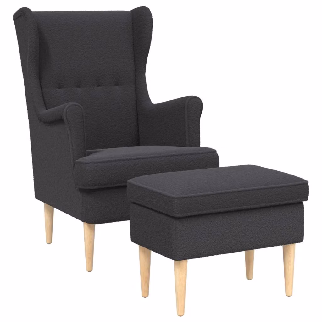 Set di Poltrona con Ottoman vidaXL in Tessuto Bouclé Grigio con Struttura in Legno Massello – 2