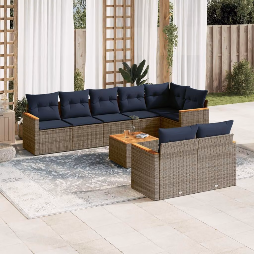 Maison Exclusive - Set di 9 pezzi per giardino con cuscini, grigio, polyrattan