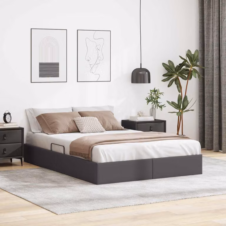 Letto ottomano vidaXL in pelle sintetica grigia con base a sollevamento L 140 x P 190 cm
