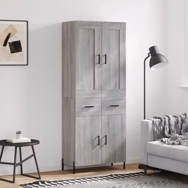 Credenza moderna vidaXL in legno e metallo, colore grigio, L: 69,5 cm, P: 34 cm, H: 180 cm
