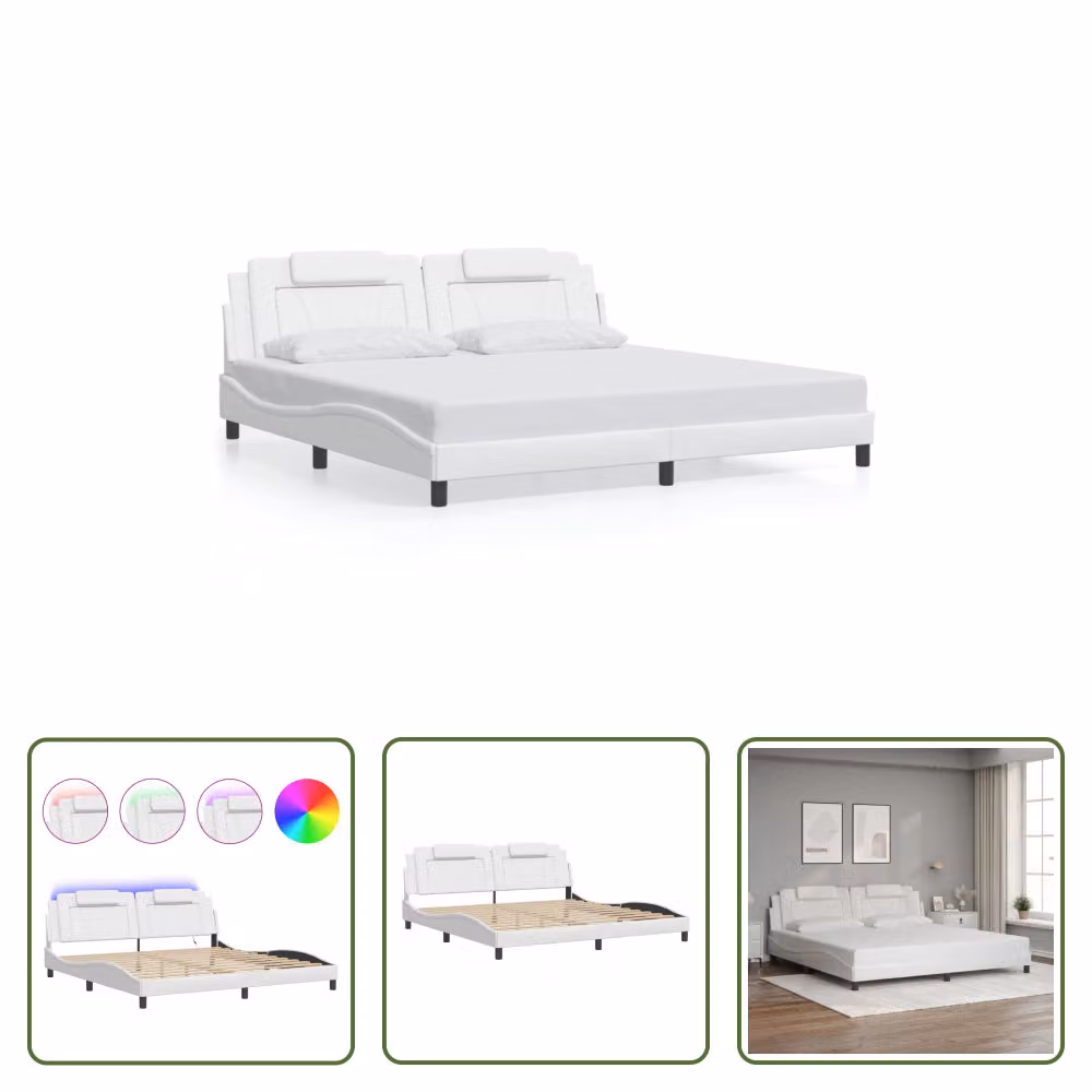 The Living Store Struttura letto con LED bianco 200x200 cm in ecopelle