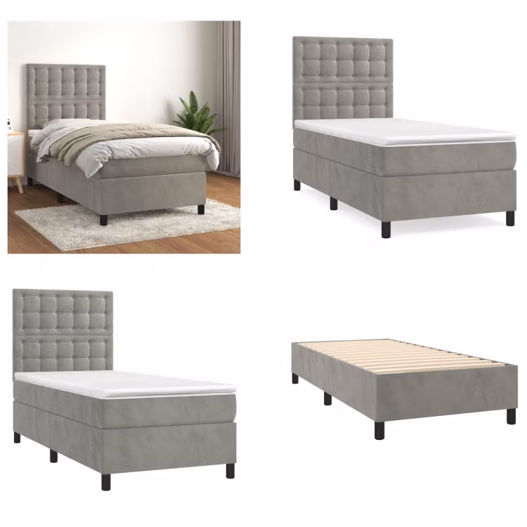 vidaXL Letto a molle con materasso grigio chiaro 80x200 cm in velluto - Letto a molle - Boxspringbetten - Bett - Schlafzimmermöbel