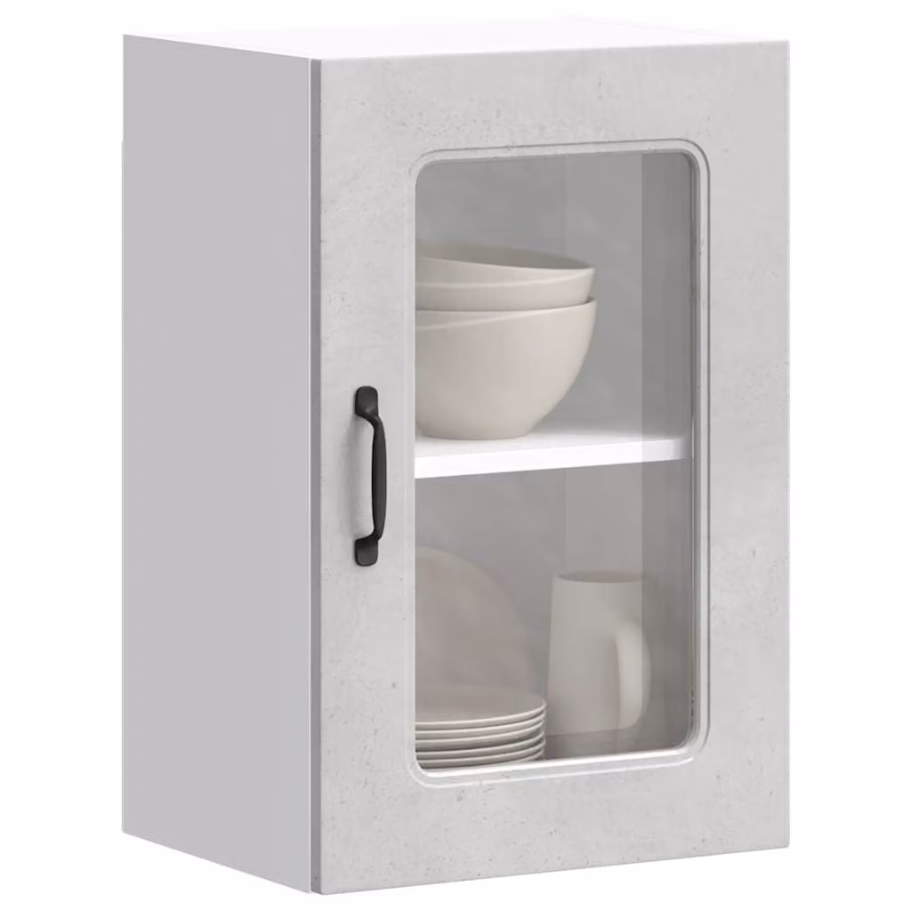 Pensile da cucina moderno vidaXL Kalmar con ante in vetro, Grigio Cemento, L: 60 cm, H: 31 cm, P: 40 cm