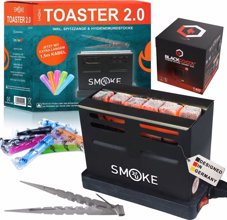 Accenditore elettrico per carbone 800 W Toaster 2.0 – incl. 1 kg di carbone naturale Blackcoco's 26 | Riscaldatore per carbone da barbecue