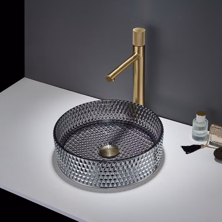 Lavabo da Appoggio Rotondo in Vetro Cristallo Trasparente - 353mm (Senza Fori per la Rubinetteria) - Covelly