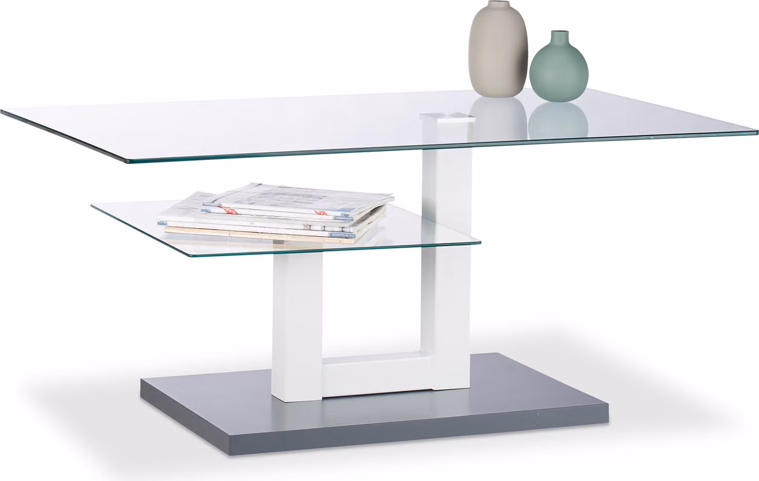 Tavolino Relaxdays in vetro, rettangolare, piano in vetro, piccolo ripiano, tavolino da salotto originale, A x L x P: 45 x 100 x 60 cm, grigio