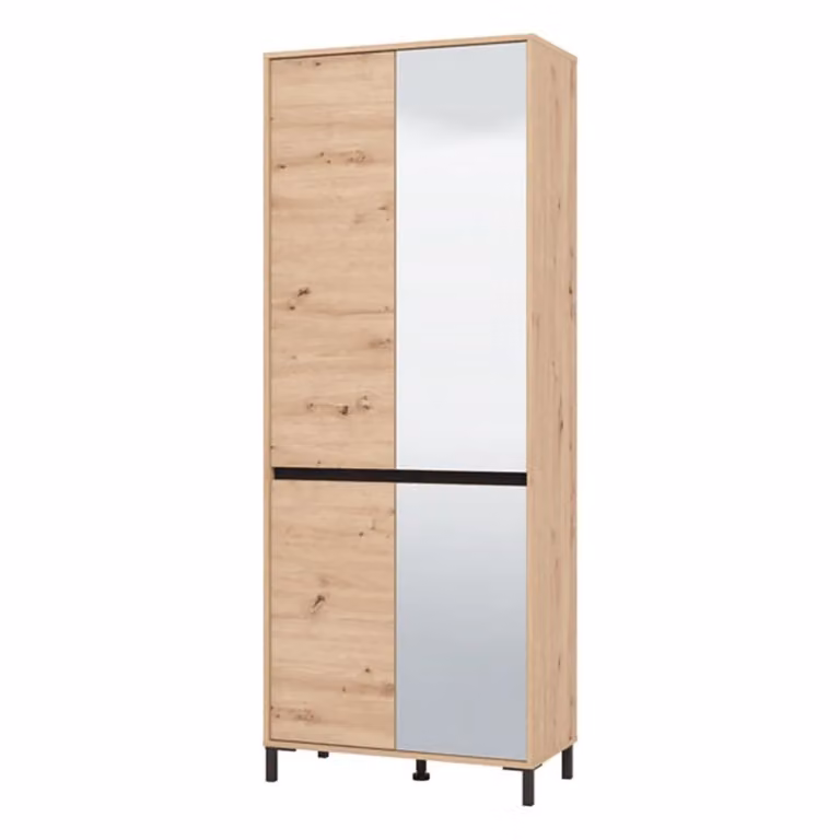 Scarpiera DMORA Scansano con Specchio e 9 Ripiani, Marrone Rovere, L: 80 cm, P: 40 cm, H: 205.5 cm
