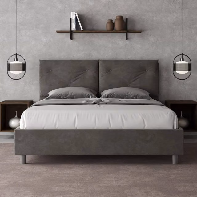 Letto queen size senza rete imbottito 150x190 microfibra grigio Appia Large