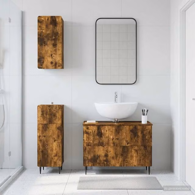 Set di armadietti da bagno in 3 pezzi ZWOLLE Rovere Fumo 3417761