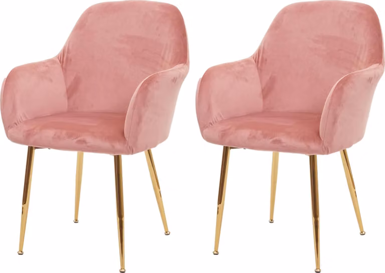 set di 2 sedie per sala da pranzo HWC-F18, sedia da cucina, design retrò ~ velluto rosa antico, gambe dorate